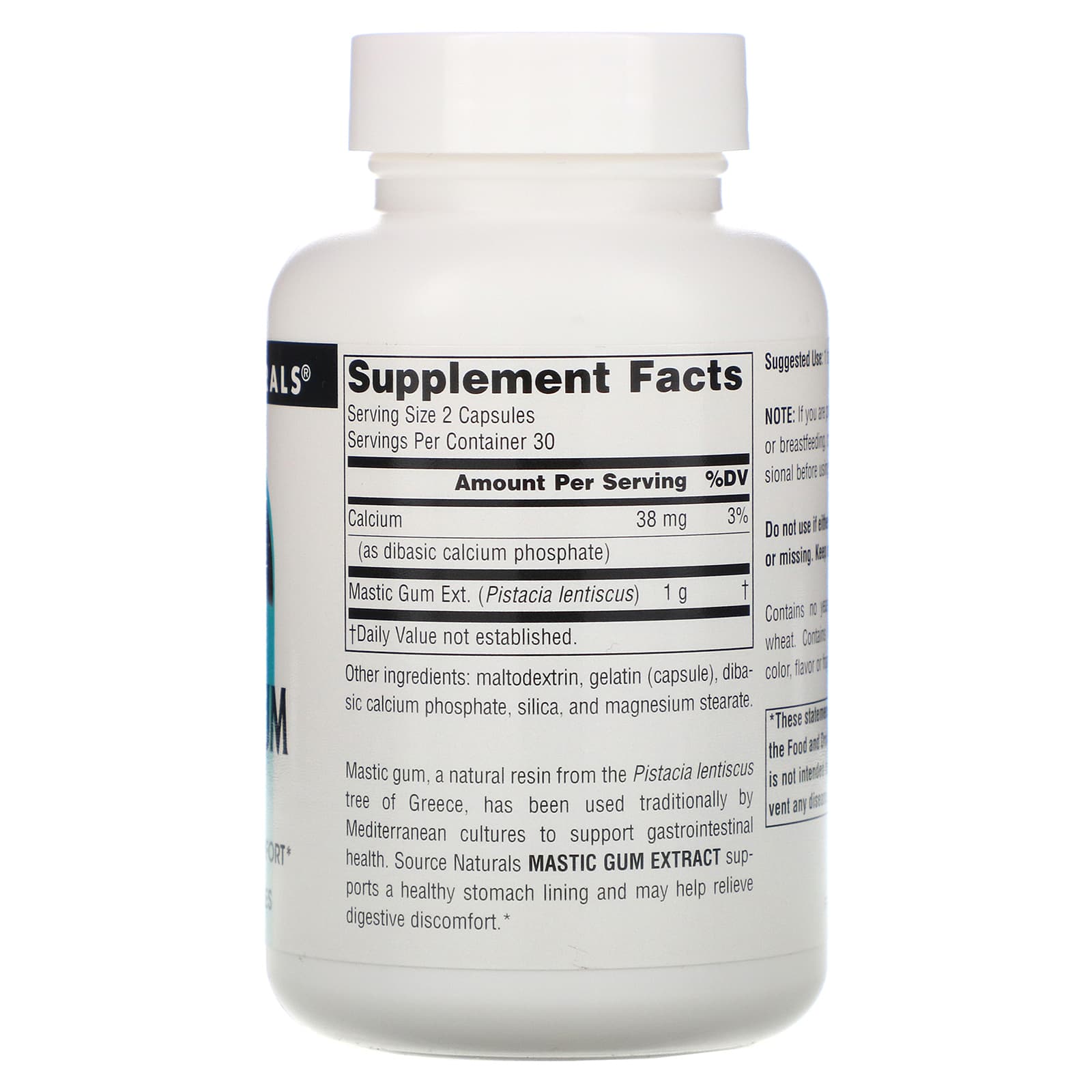 Source Naturals, Mastic Gum Extract 500 mg, 60 Capsules UPC 021078014201 | Hilife Vitamins
