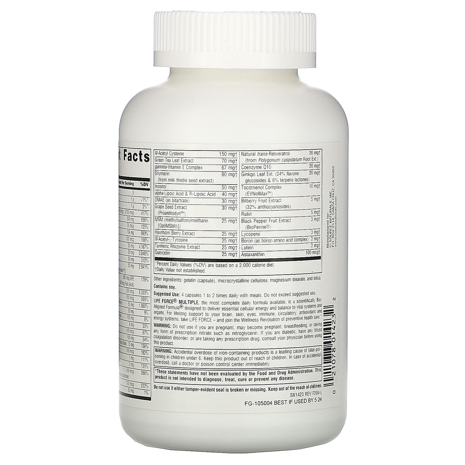 Source Naturals, Life Force Multiple, 180 Capsules UPC 021078014232 | Hilife Vitamins