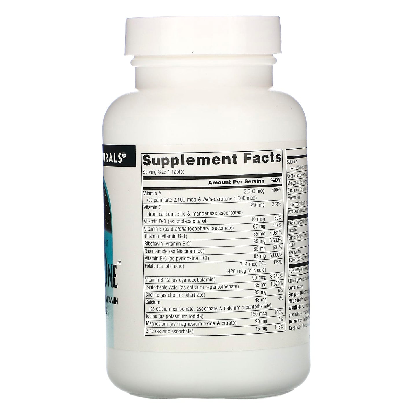 Source Naturals, Mega-One Multiple, No Iron, 60 Tablets UPC 021078014416 | HiLife Vitamins