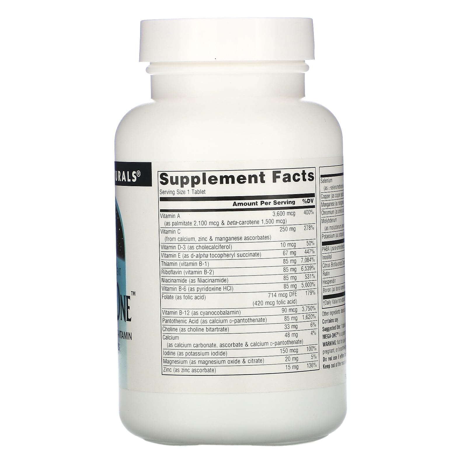 Source Naturals, Mega-One Multiple, No Iron, 60 Tablets UPC 021078014416 | HiLife Vitamins