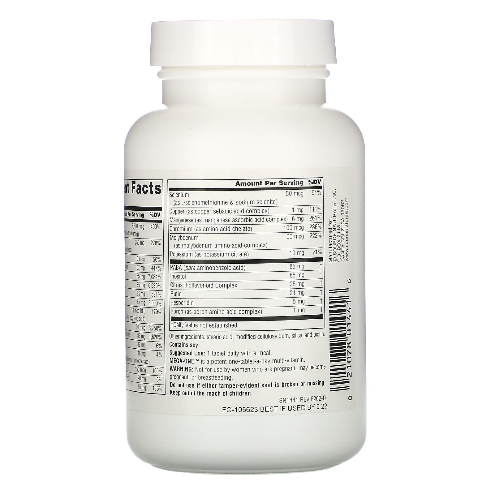 Source Naturals, Mega-One Multiple, No Iron, 60 Tablets UPC 021078014416 | HiLife Vitamins