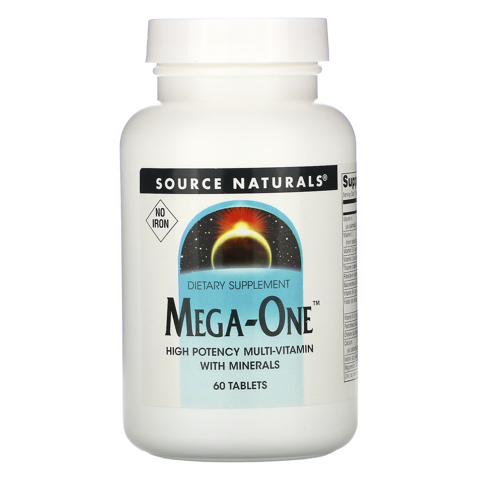 Source Naturals, Mega-One Multiple, No Iron, 60 Tablets UPC 021078014416 | HiLife Vitamins