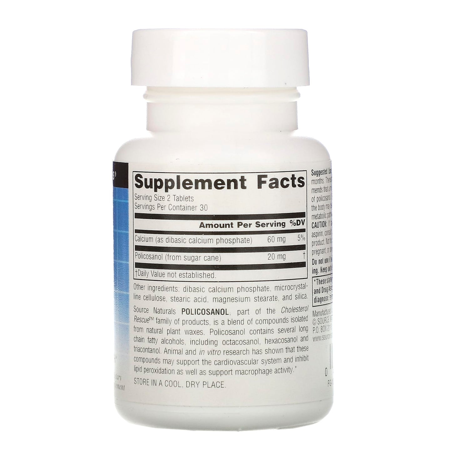 Source Naturals, Policosanol 10 mg, 60 Tablets UPC 021078014485 | Hilife Vitamins