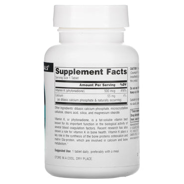 Source Naturals, Vitamin K 500 Mcg, 200 Tablets UPC 021078014508 | Hilife Vitamins