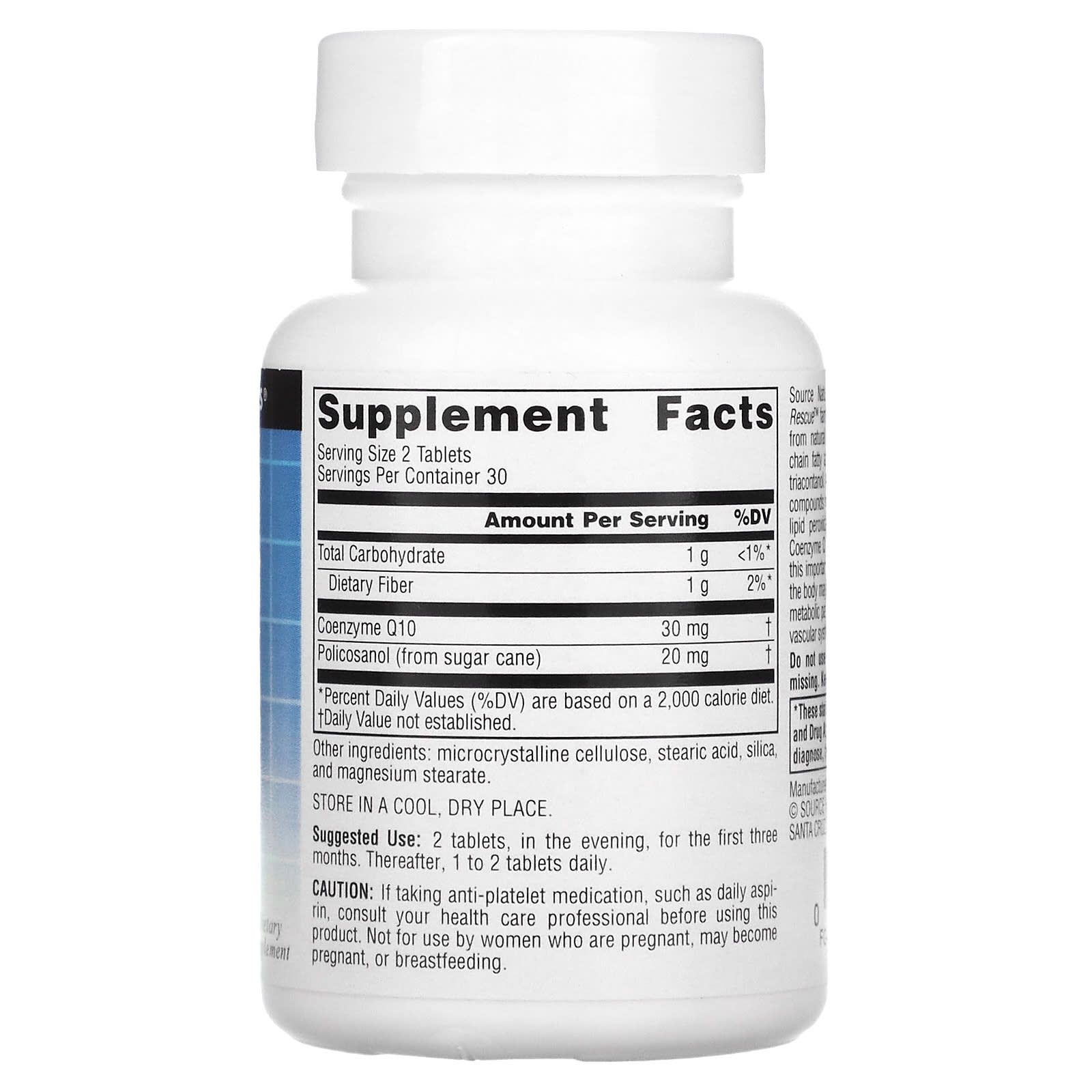 Source Naturals, Policosanol with Coenzyme Q10 10 mg, 60 Tablets UPC 021078014522 | Hilife Vitamins