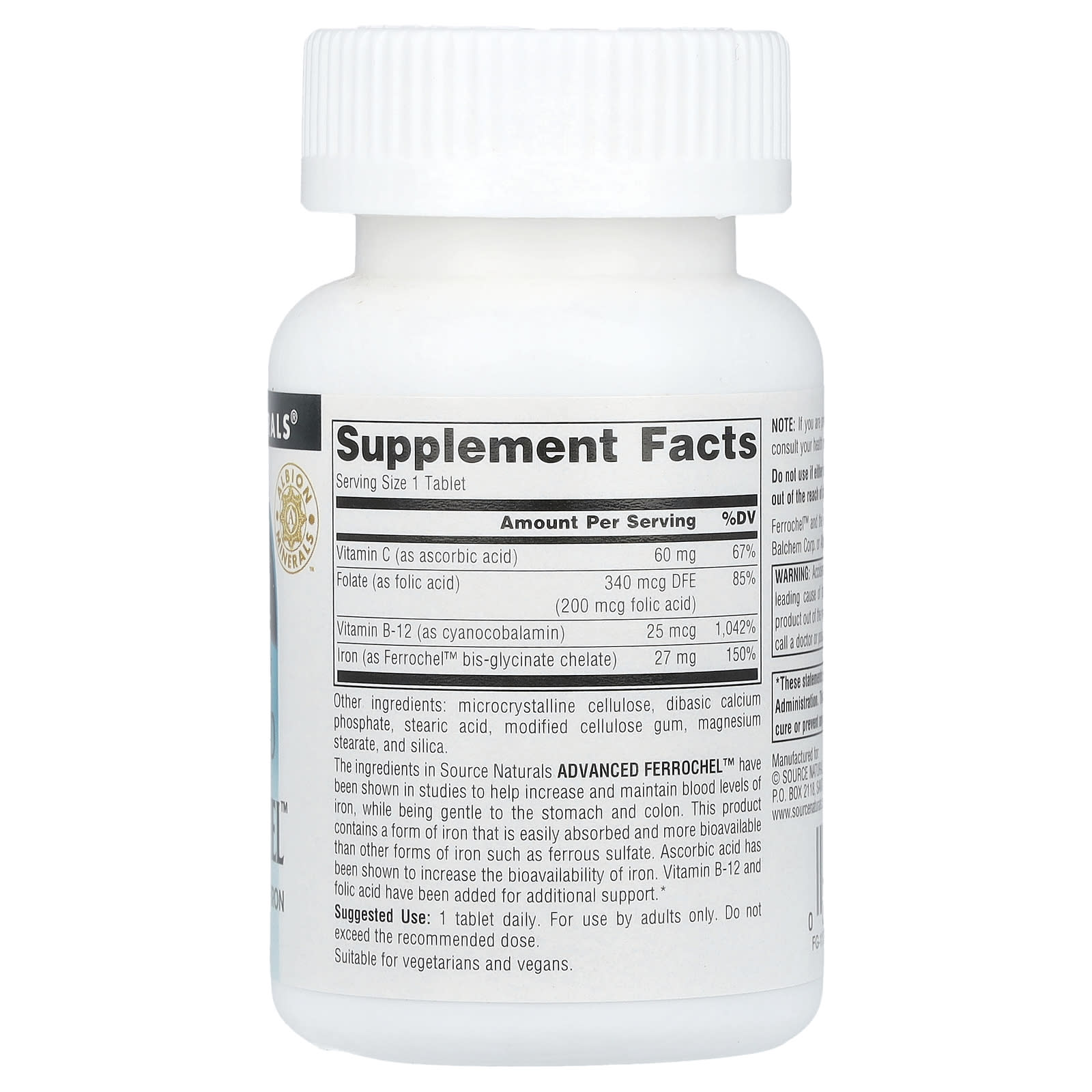 Source Naturals, Advanced Ferrochel™, 180 Tablets UPC 021078014560 | Hilife Vitamins