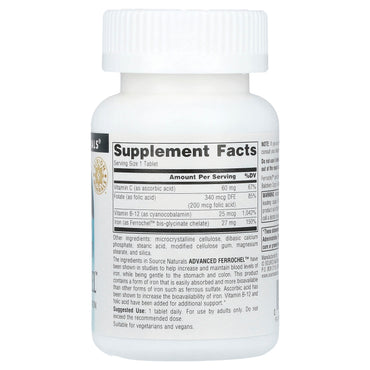 Source Naturals, Advanced Ferrochel™, 180 Tablets UPC 021078014560 | Hilife Vitamins