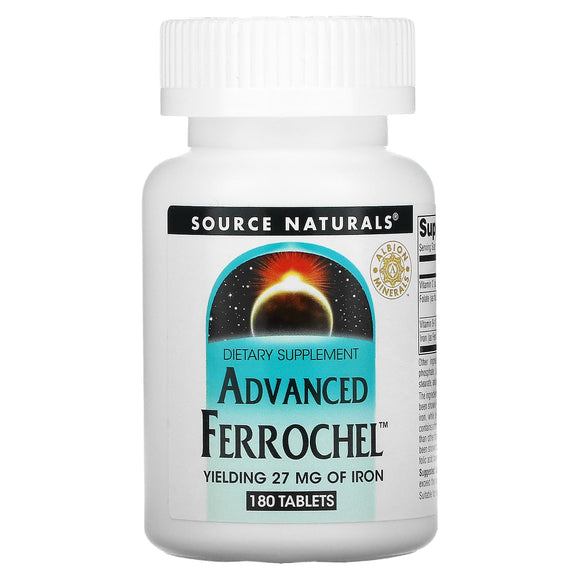 Source Naturals, Ferrochel®, Advanced 27 mg, 180 Tablets - 021078014560 | Hilife Vitamins