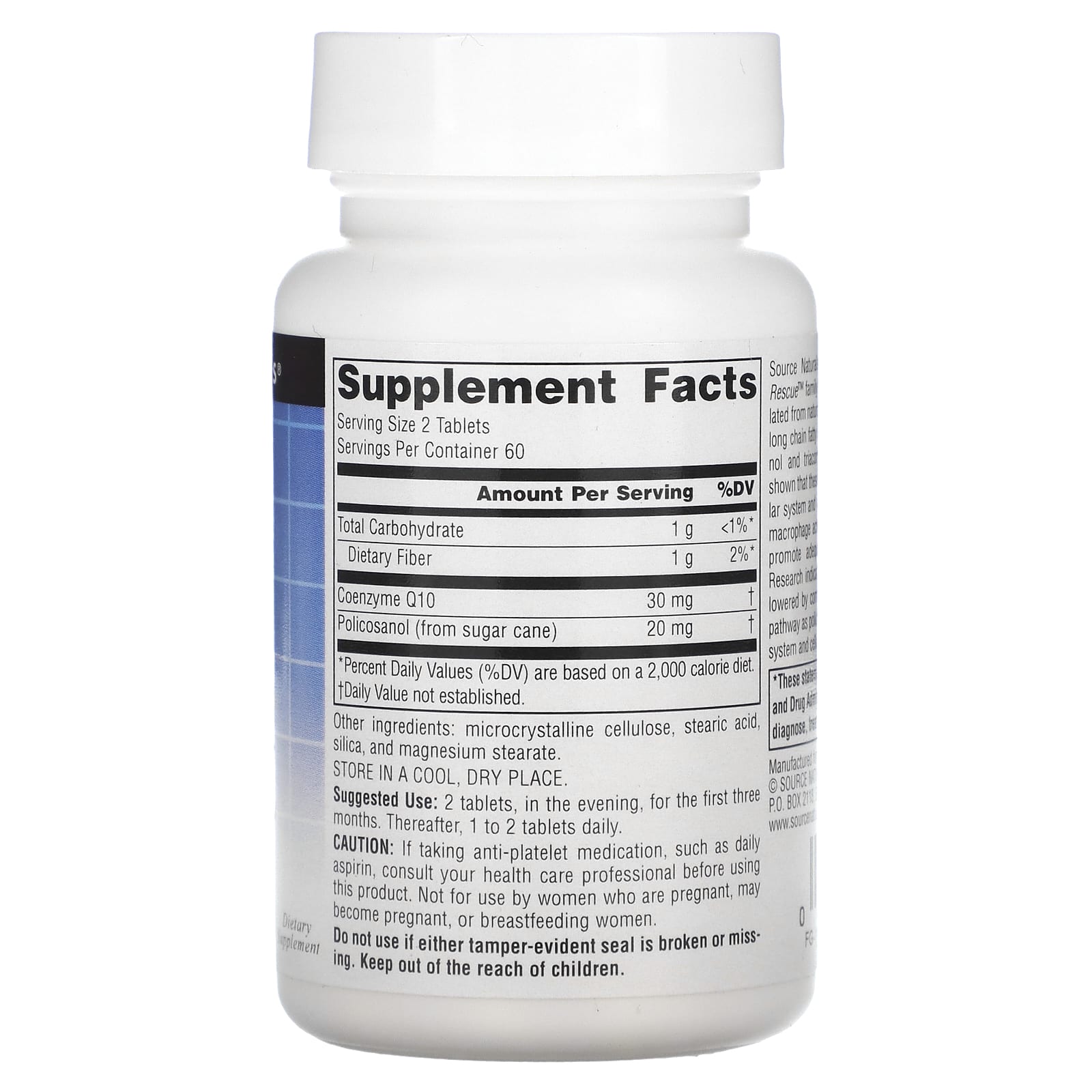 Source Naturals, Policosanol with Coenzyme Q10 10 mg, 120 Tablets UPC 021078014591 | Hilife Vitamins