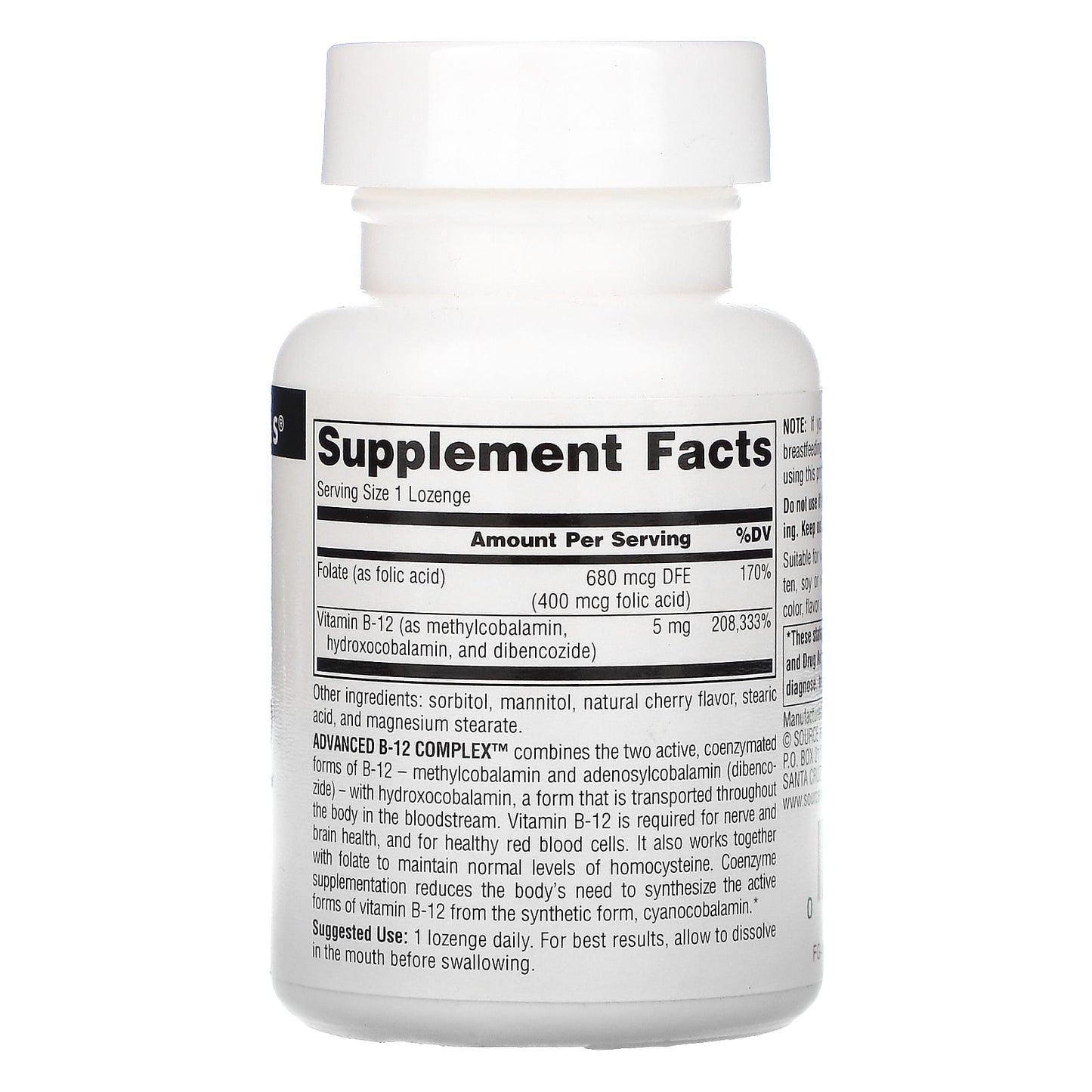 Source Naturals, Advanced B-12 Complex 5 mg, 60 Lozenges UPC 021078014812 | Hilife Vitamins