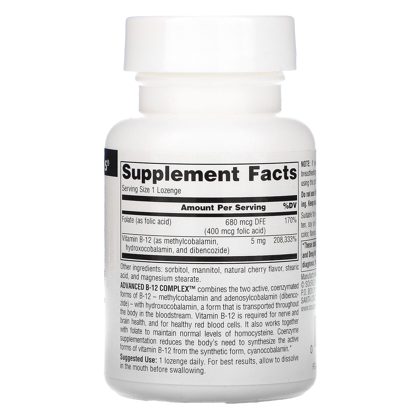 Source Naturals, Advanced B-12 Complex 5 mg, 60 Lozenges UPC 021078014812 | Hilife Vitamins