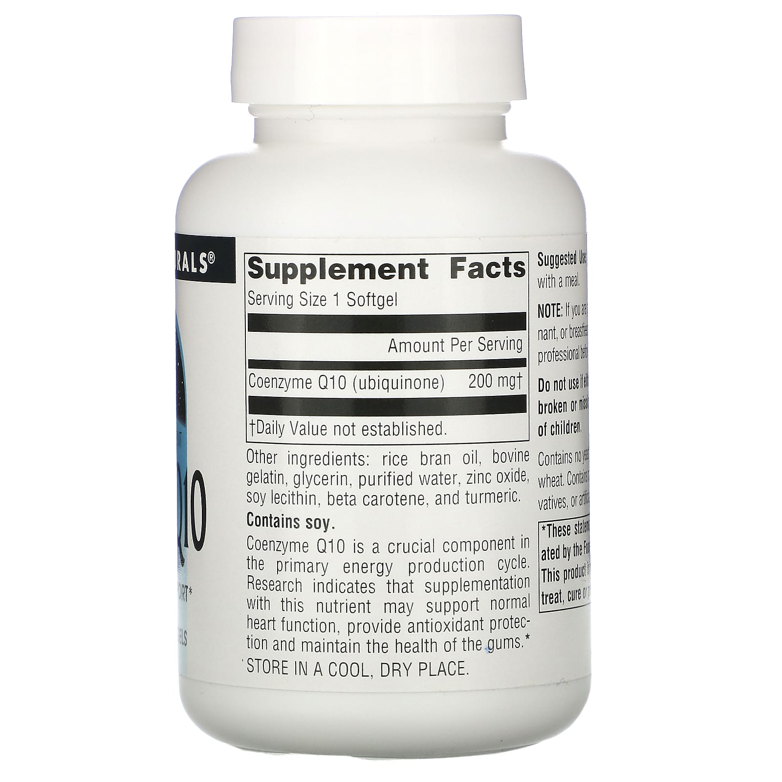 Source Naturals, Coenzyme Q10 200 mg, 60 Softgels UPC 021078015345 | Hilife Vitamins