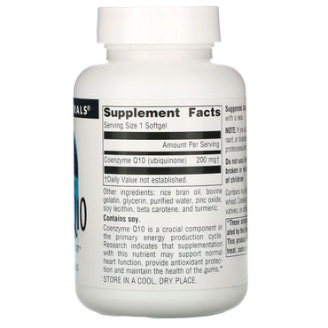 Source Naturals, Coenzyme Q10 200 mg, 60 Softgels UPC 021078015345 | Hilife Vitamins