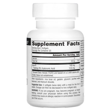 Source Naturals, Hyaluronic Acid, Injuv ® 70 mg, 60 Softgels UPC 021078015505 | Hilife Vitamins