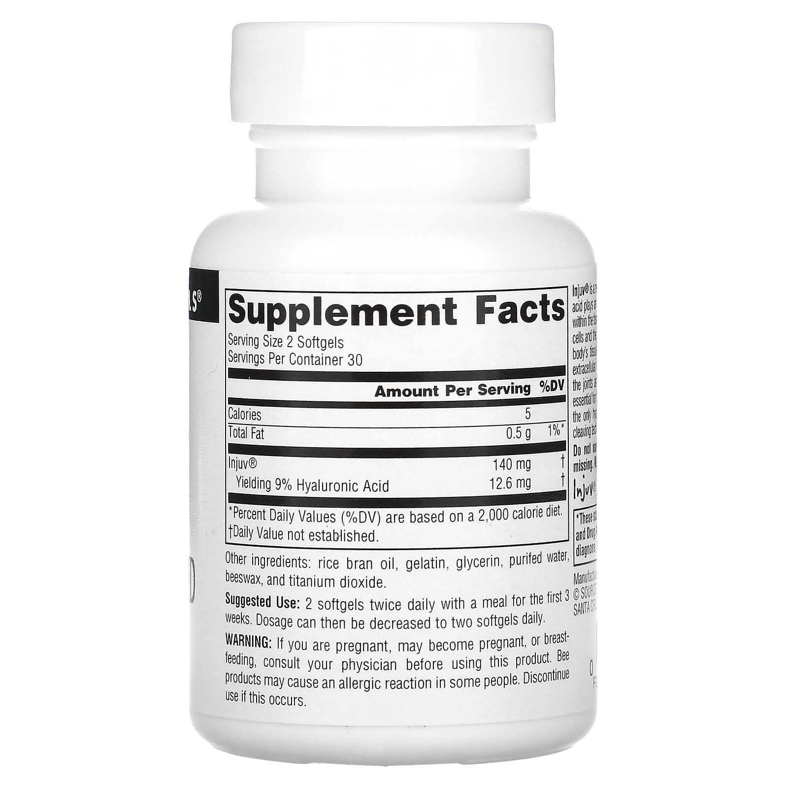 Source Naturals, Hyaluronic Acid, Injuv ® 70 mg, 60 Softgels UPC 021078015505 | HiLife Vitamins