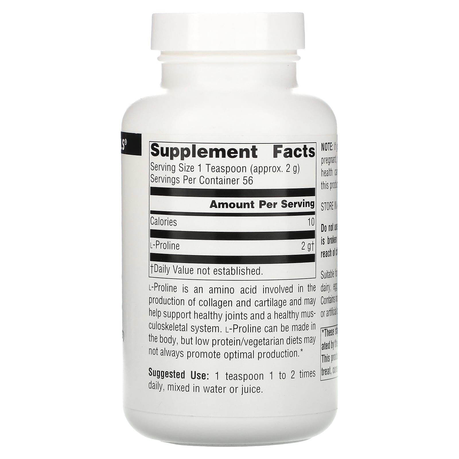 Source Naturals, L-Proline, 4 Oz Tablets UPC 021078015512 | Hilife Vitamins