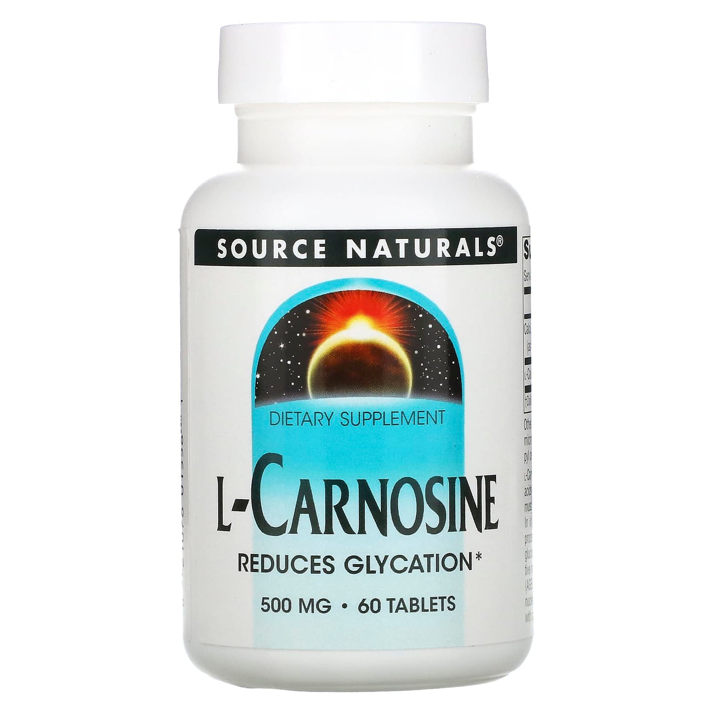 Source Naturals, L-Carnosine 500 mg, 60 Tablets UPC 021078015581 | Hilife Vitamins