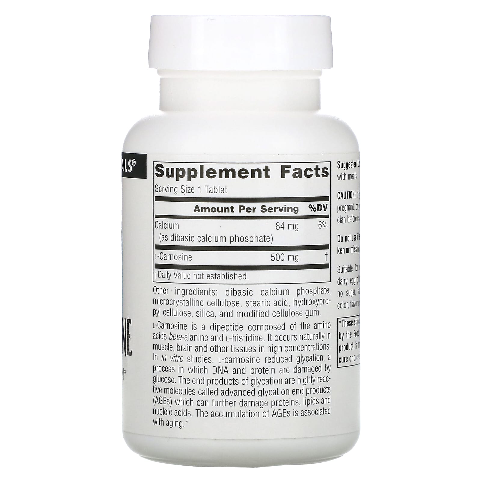 Source Naturals, L-Carnosine 500 mg, 60 Tablets UPC 021078015581 | Hilife Vitamins