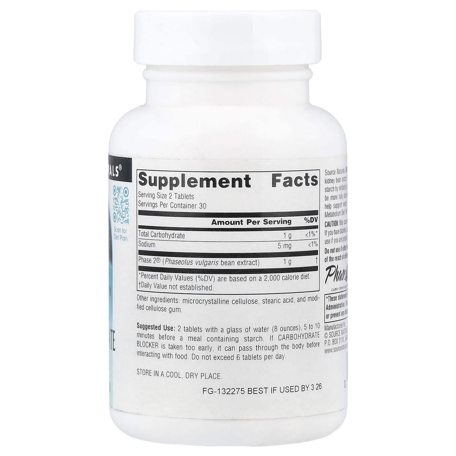 Source Naturals, Phase 2® Carbohydrate Blocker, 500 mg, 60 Tablets UPC 021078015604 | Hilife Vitamins