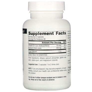 Source Naturals, Coral Calcium 600 mg, 120 Capsules UPC 021078015857 | HiLife Vitamins