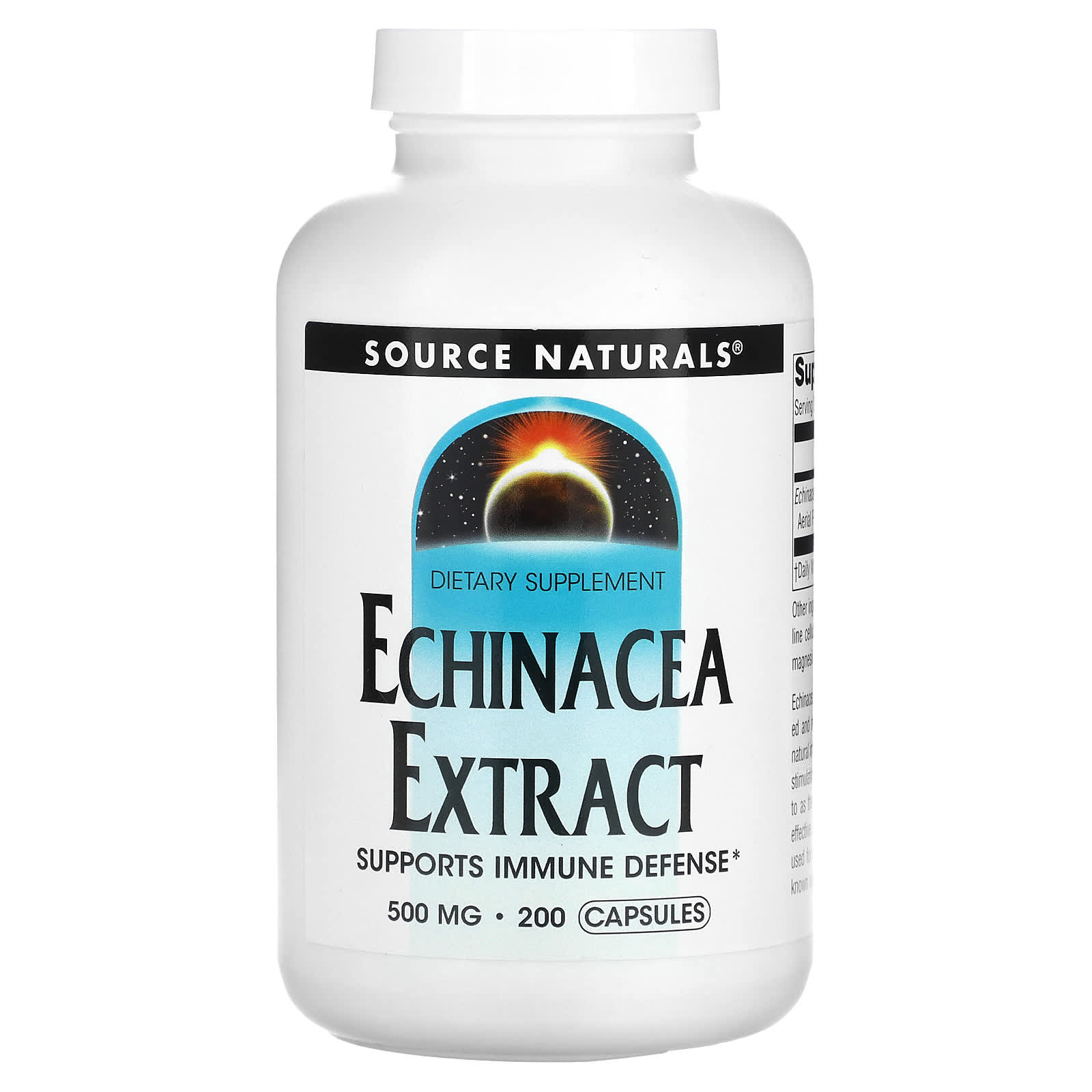 Source Naturals, Echinacea Root 500 mg, 200 Capsules UPC 021078015963 | HiLife Vitamins