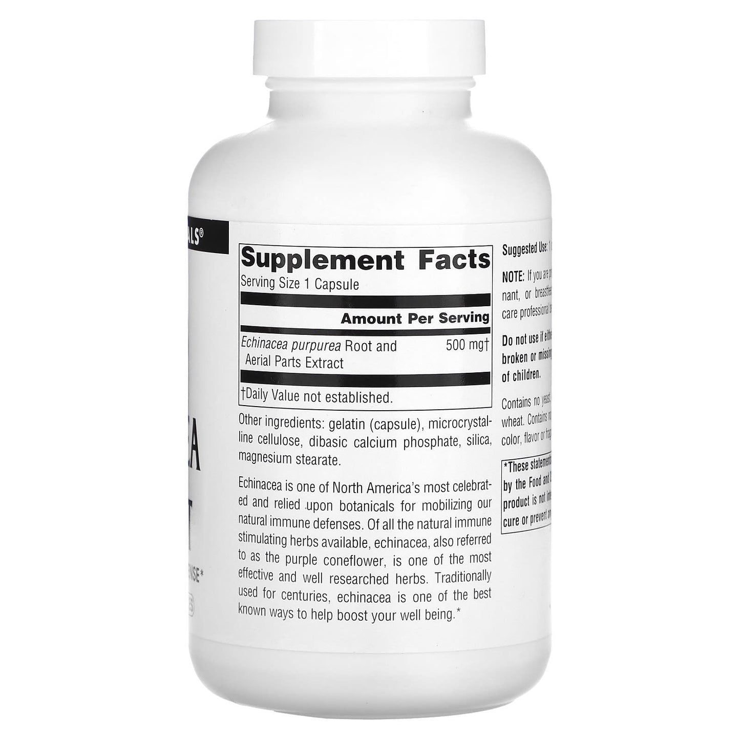 Source Naturals, Echinacea Root 500 mg, 200 Capsules UPC 021078015963 | Hilife Vitamins