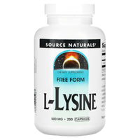 Source Naturals, L-Lysine 500 mg, 200 Capsules UPC 021078015987 | Hilife Vitamins