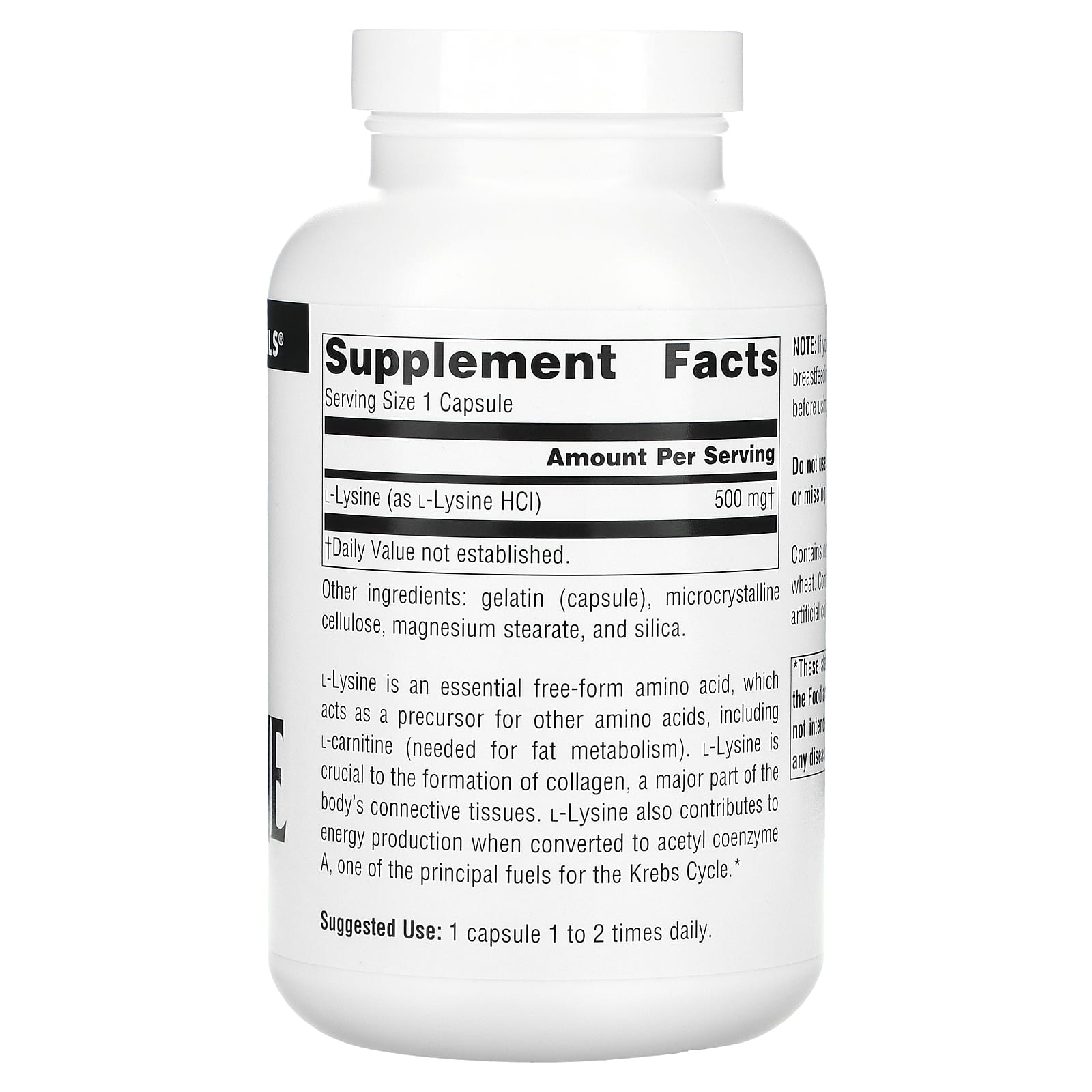 Source Naturals, L-Lysine 500 mg, 200 Capsules UPC 021078015987 | Hilife Vitamins