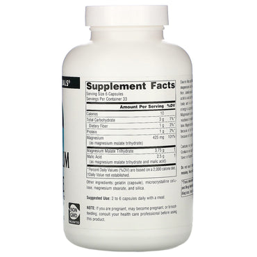 Source Naturals, Magnesium Malate 625 mg, 200 Capsules UPC 021078016007 | Hilife Vitamins