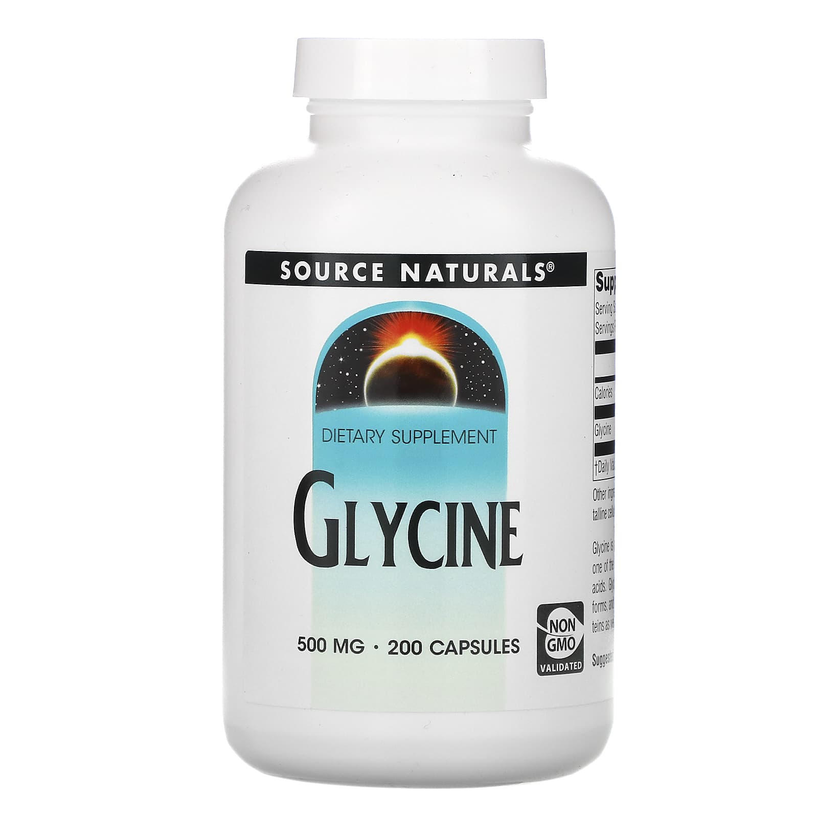 Source Naturals, Glycine 500 mg, 200 Capsules UPC 021078016052 | Hilife Vitamins