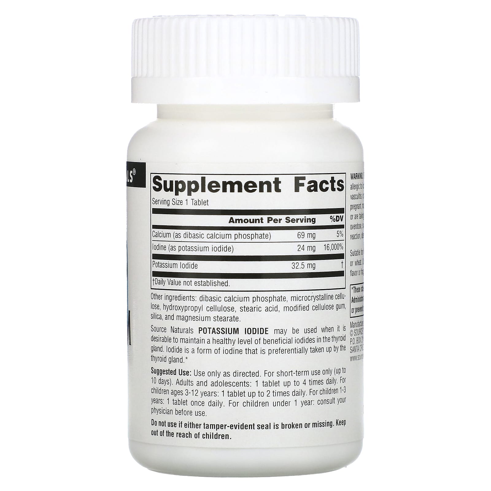Source Naturals, Potassium Iodide 32.5 mg, 120 Tablets UPC 021078016069 | Hilife Vitamins