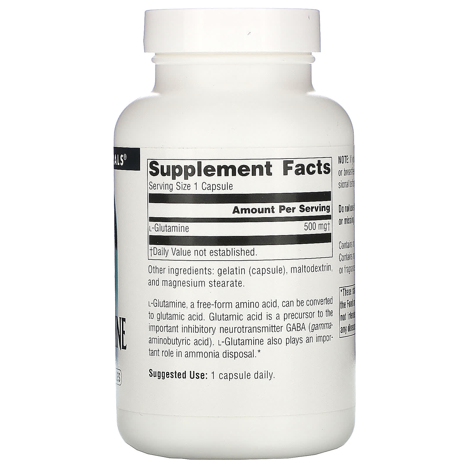 Source Naturals, L-Glutamine 500 mg, 100 Capsules UPC 021078016441 | Hilife Vitamins