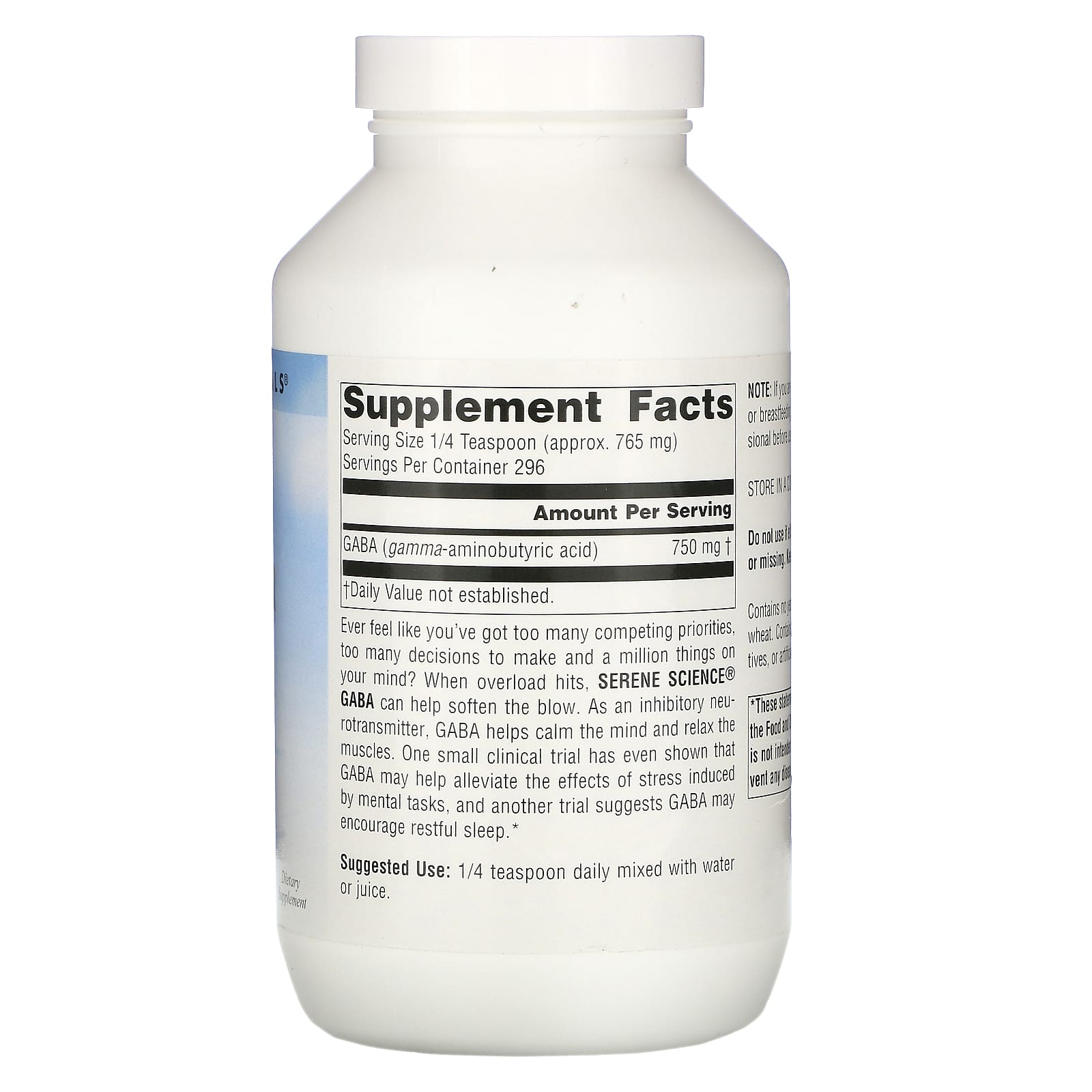 Source Naturals, Serene Science® GABA 750 mg, 8 Oz oz UPC 021078016724 | Hilife Vitamins