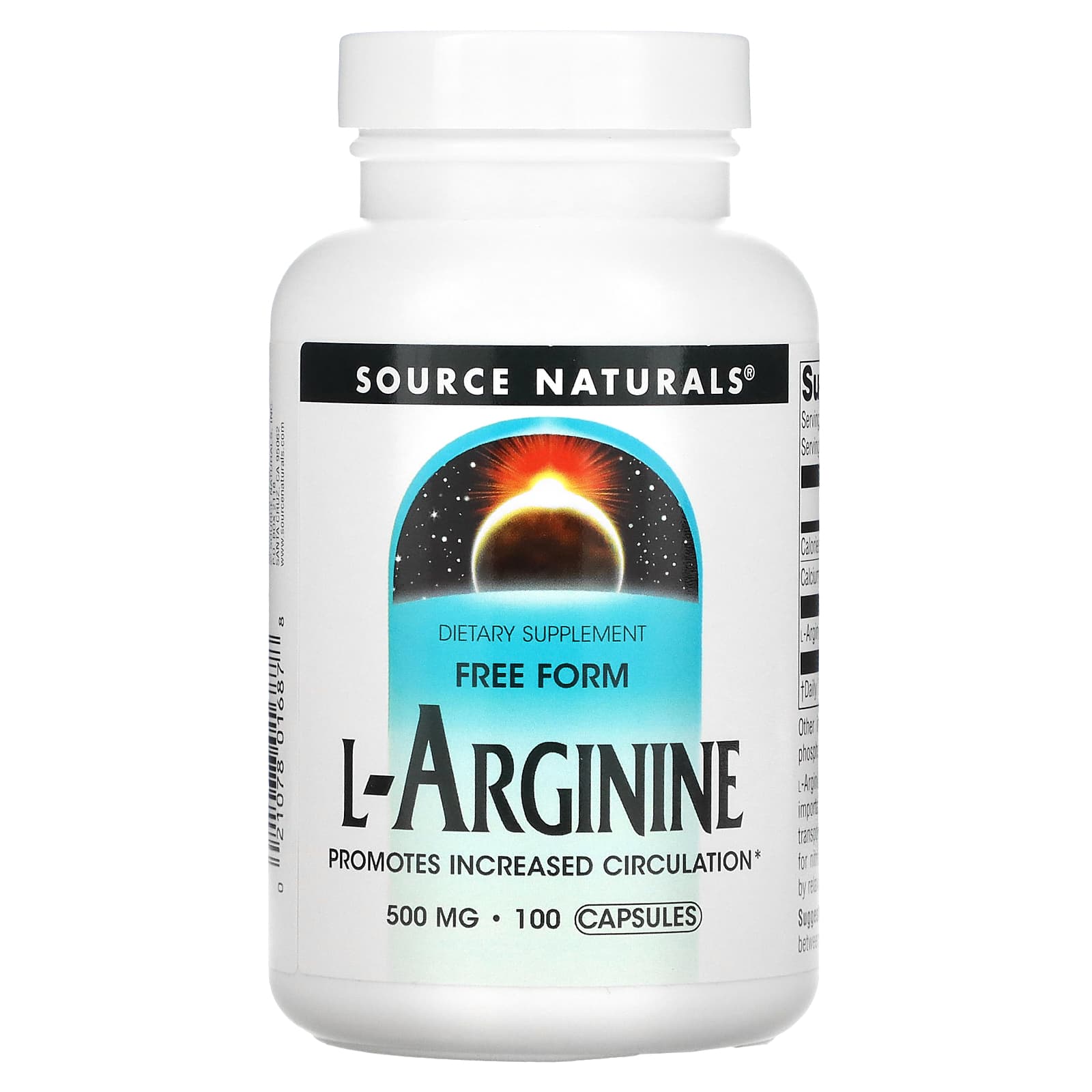 Source Naturals, L-Arginine 500 mg, 100 Capsules UPC 021078016878 | Hilife Vitamins