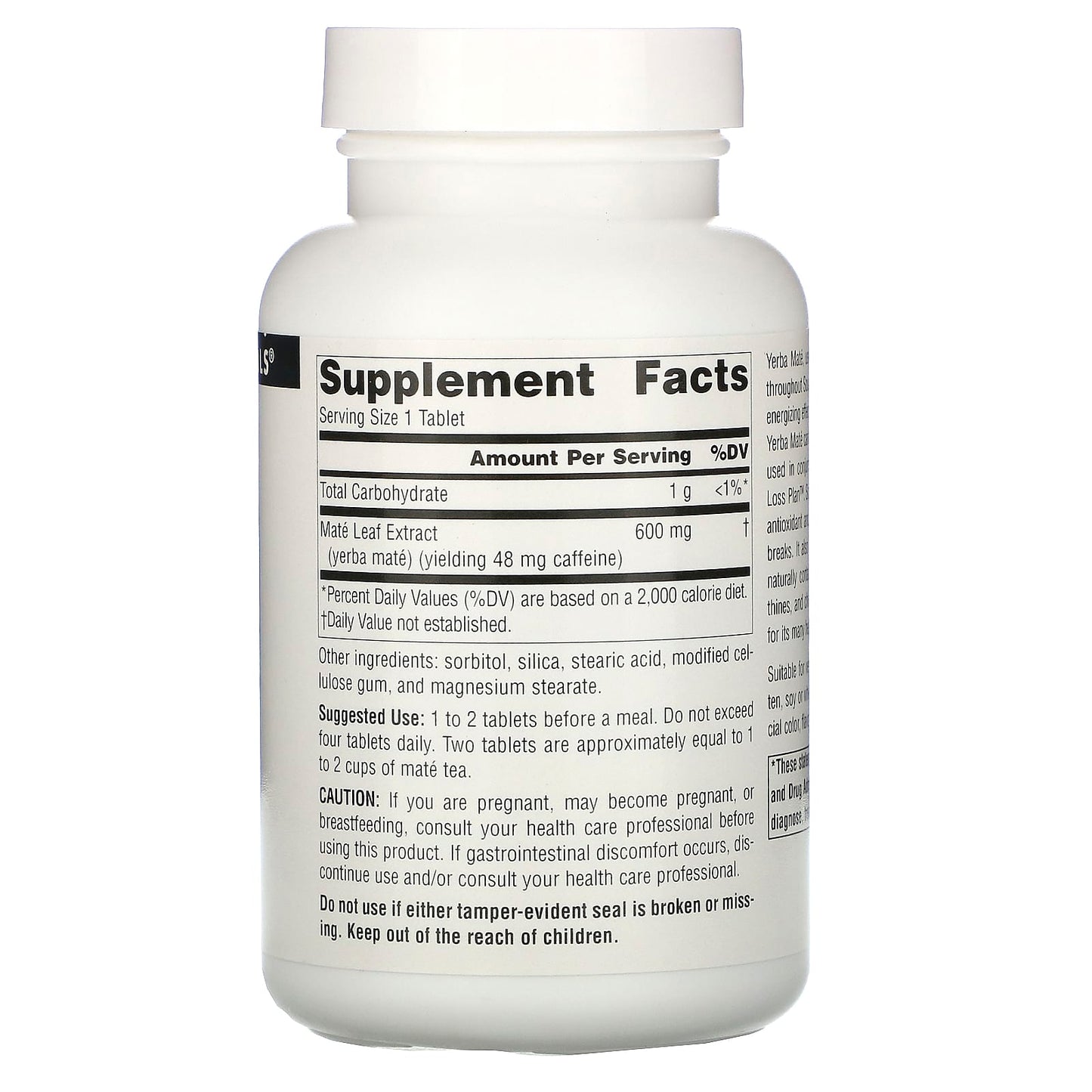 Source Naturals, Yerba Mate 600 mg, 90 Tablets UPC 021078017301 | Hilife Vitamins