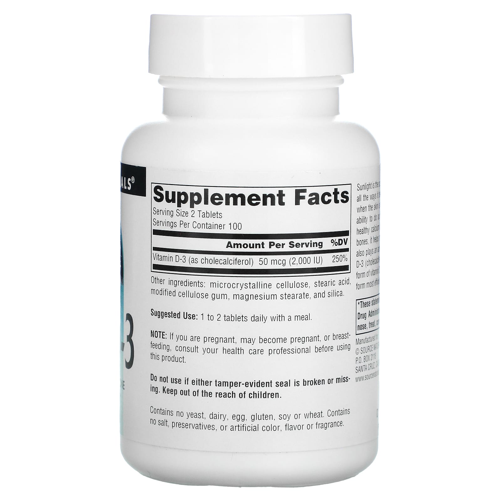 Source Naturals, Vitamin D-3 1000 IU, 200 Tablets UPC 021078017929 | HiLife Vitamins