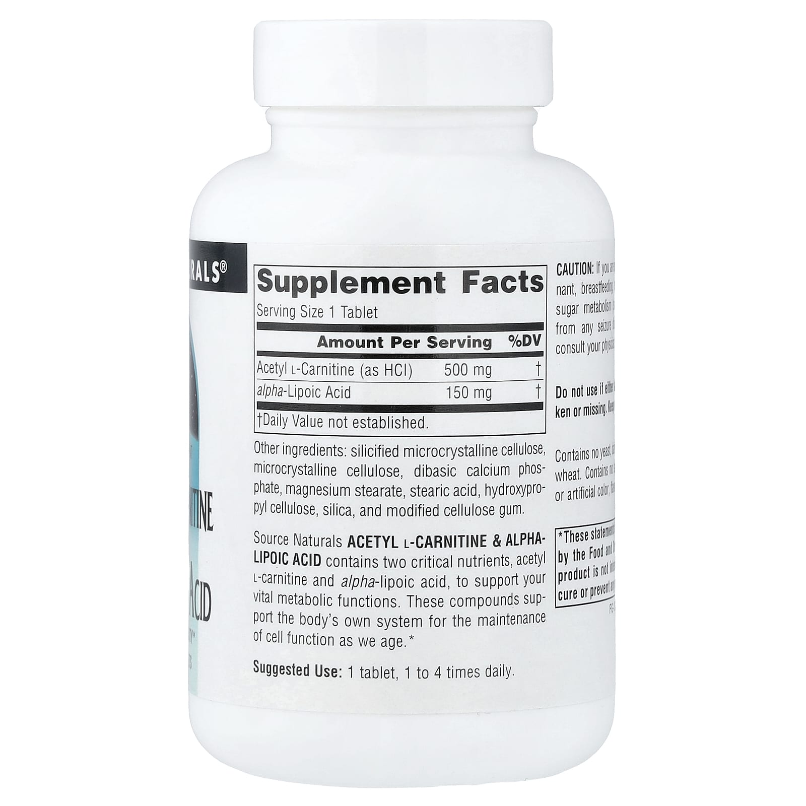 Source Naturals, Acetyl L-Carnitine & Alpha-Lipoic Acid, 60 Tablets UPC 021078017998 | Hilife Vitamins