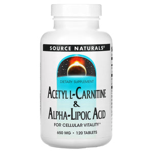 Source Naturals, Acetyl L-Carnitine & Alpha-Lipoic Acid 650 mg, 120 Tablets - 021078018001 | Hilife Vitamins
