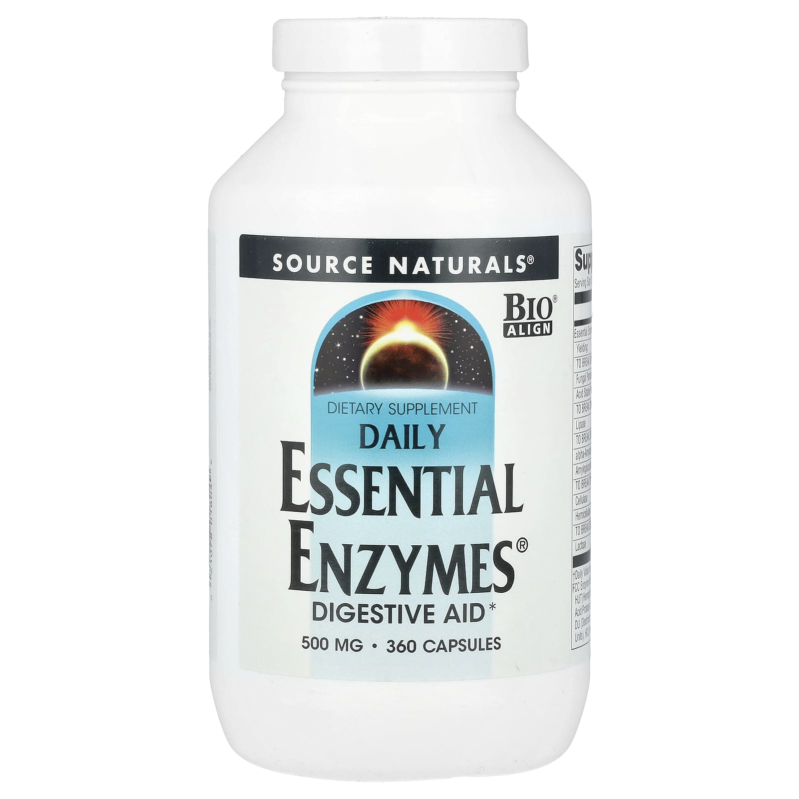 Source Naturals, Daily Essential Enzymes®, 500 mg, 360 Capsules UPC 021078018049 | Hilife Vitamins