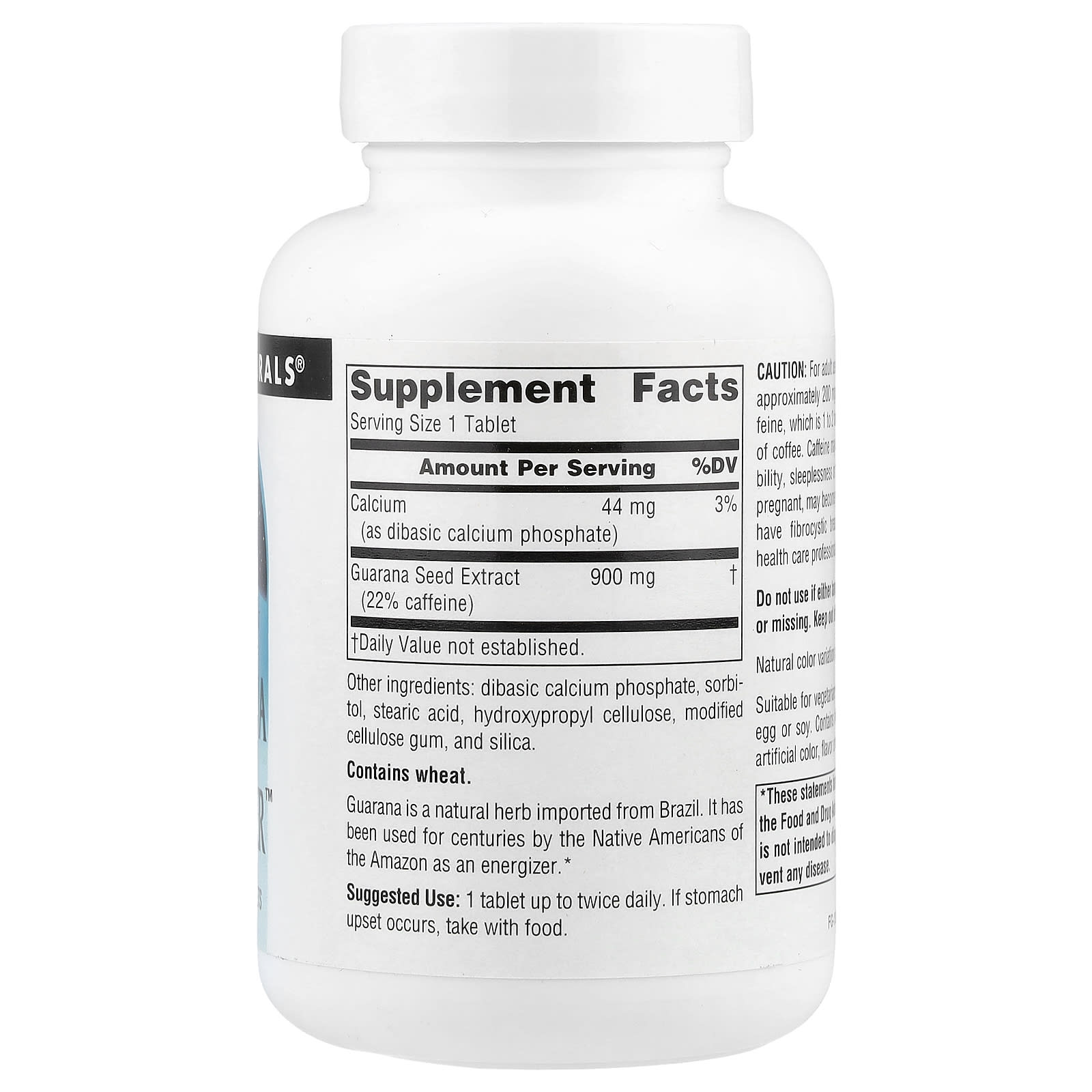 Source Naturals, Guarana Energizer™, 900 mg, 60 Tablets UPC 021078018193 | Hilife Vitamins