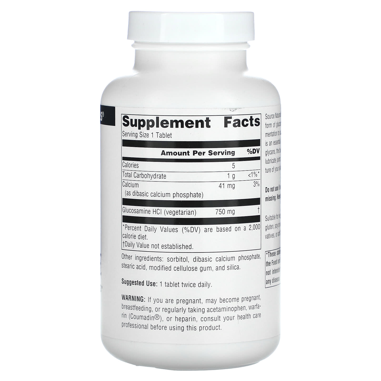 Source Naturals, Vegetarian Glucosamine 750 mg, 120 Tablets UPC 021078018254 | HiLife Vitamins