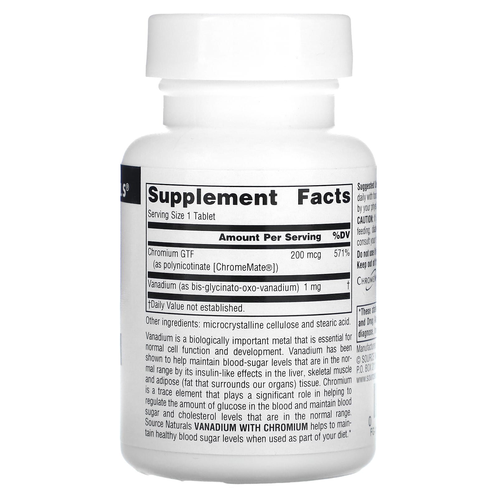 Source Naturals, Vanadium with Chromium, 90 Tablets UPC 021078018353 | Hilife Vitamins