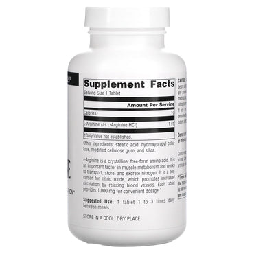 Source Naturals, L-Arginine 1000 mg, 100 Tablets UPC 021078018421 | Hilife Vitamins