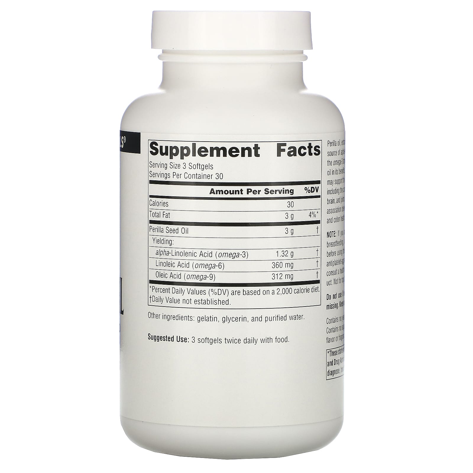 Source Naturals, Perilla Oil 1000 mg, 90 Softgels UPC 021078018643 | Hilife Vitamins