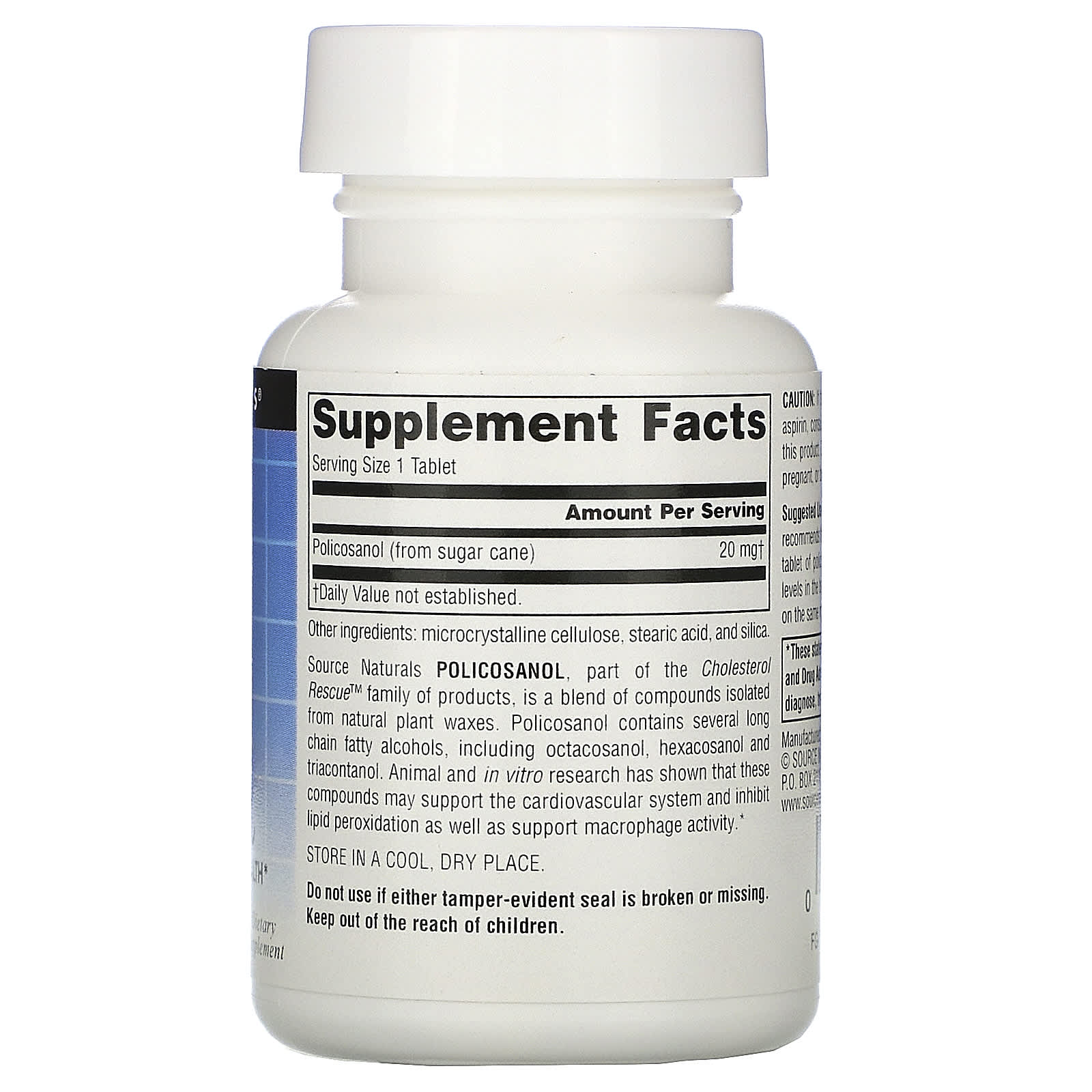 Source Naturals, Policosanol 20 mg, 60 Tablets UPC 021078018872 | Hilife Vitamins