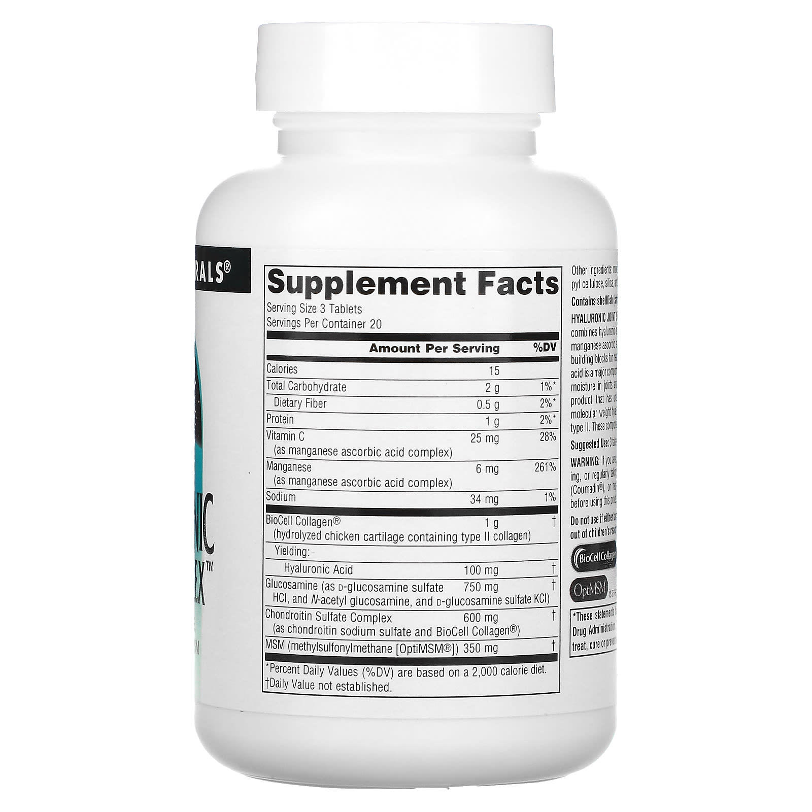 Source Naturals, Hyaluronic Joint Complex, 60 Tablets UPC 021078018933 | Hilife Vitamins