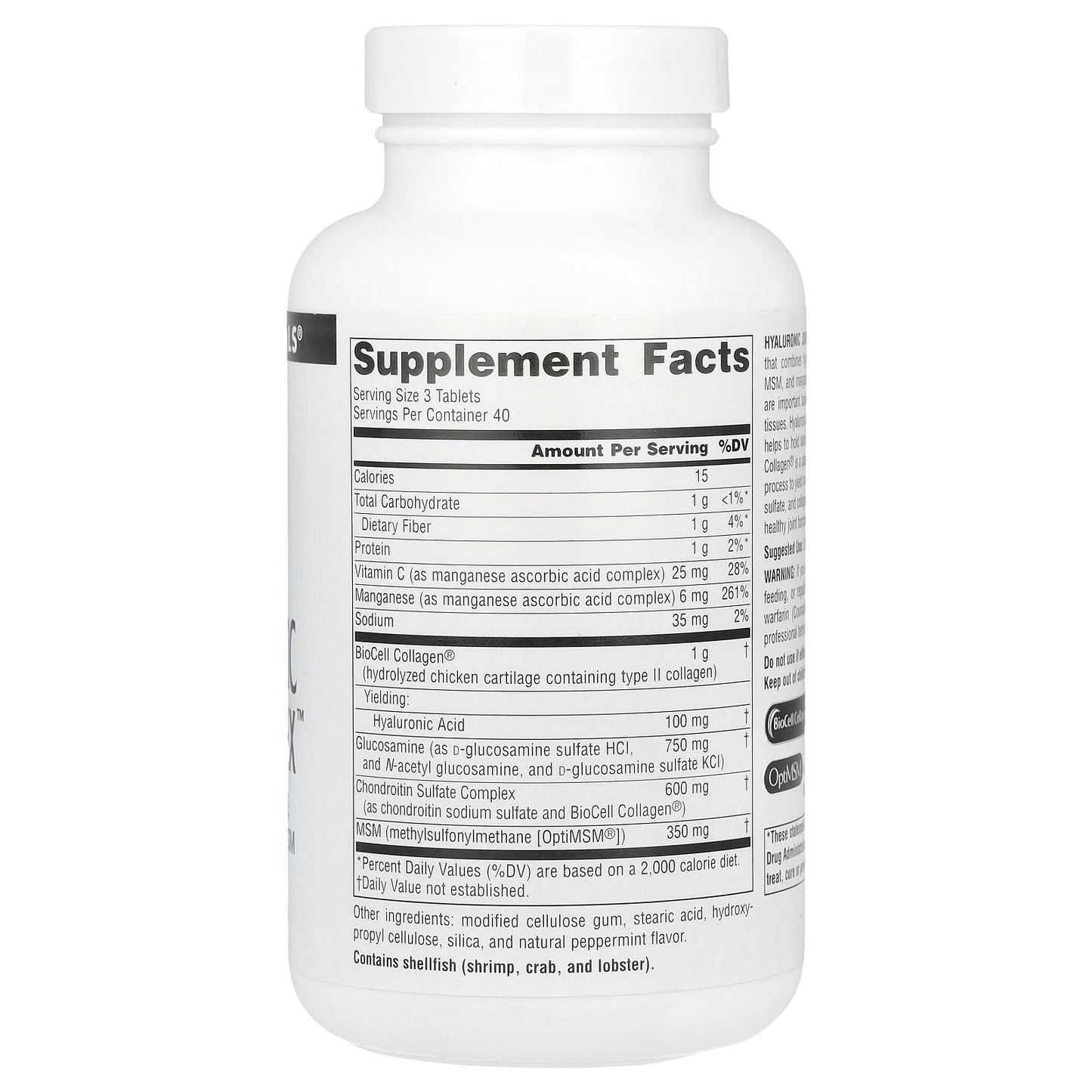 Source Naturals, Hyaluronic Joint Complex™, 120 Tablets UPC 021078018940 | Hilife Vitamins