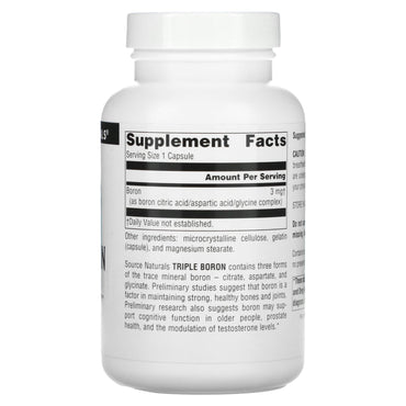 Source Naturals, Triple Boron 3 mg, 200 Capsules UPC 021078019145 | HiLife Vitamins
