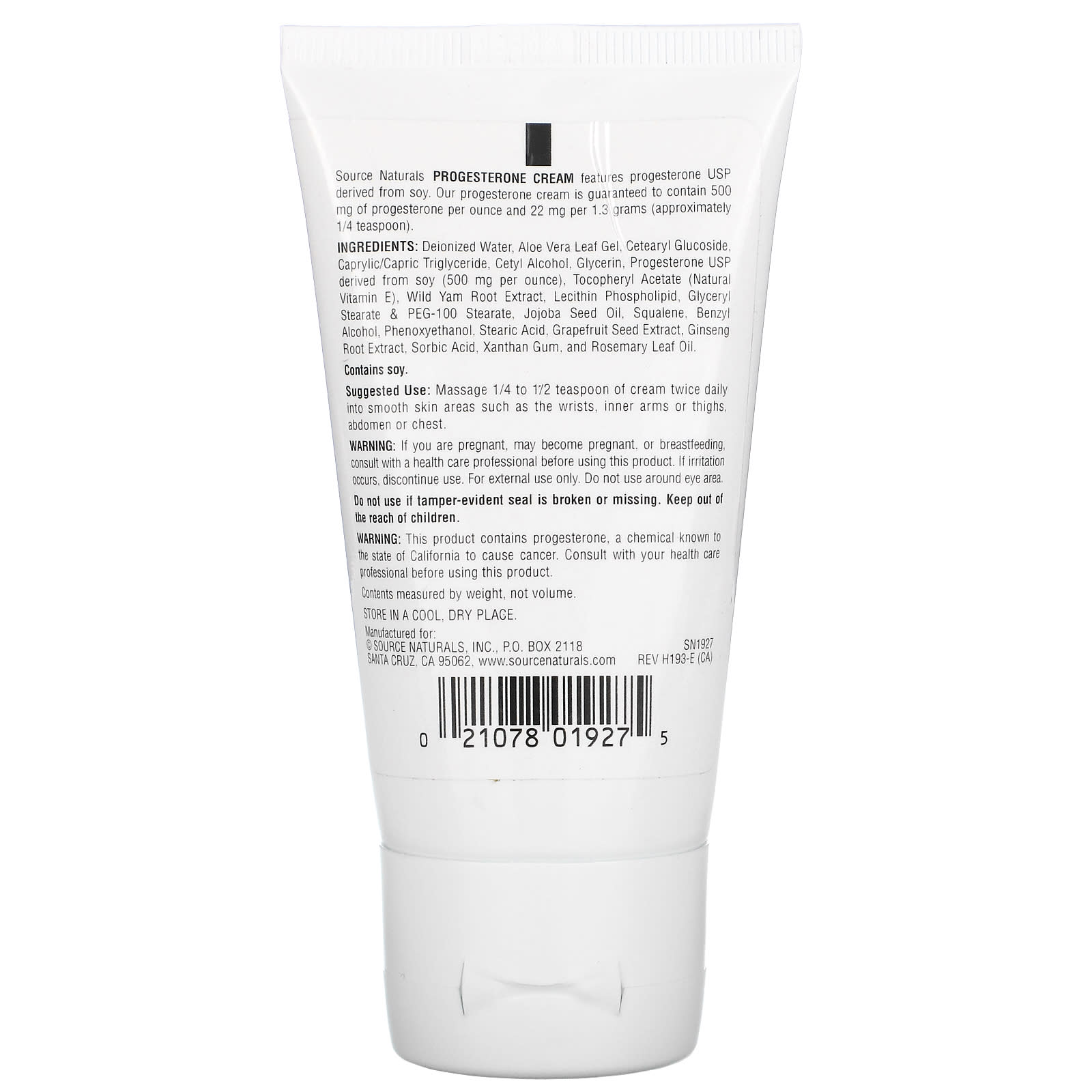 Source Naturals, Eternal Woman™ Progesterone Cream Tube (CA), 2 Oz 2OZ UPC 021078019275 | Hilife Vitamins