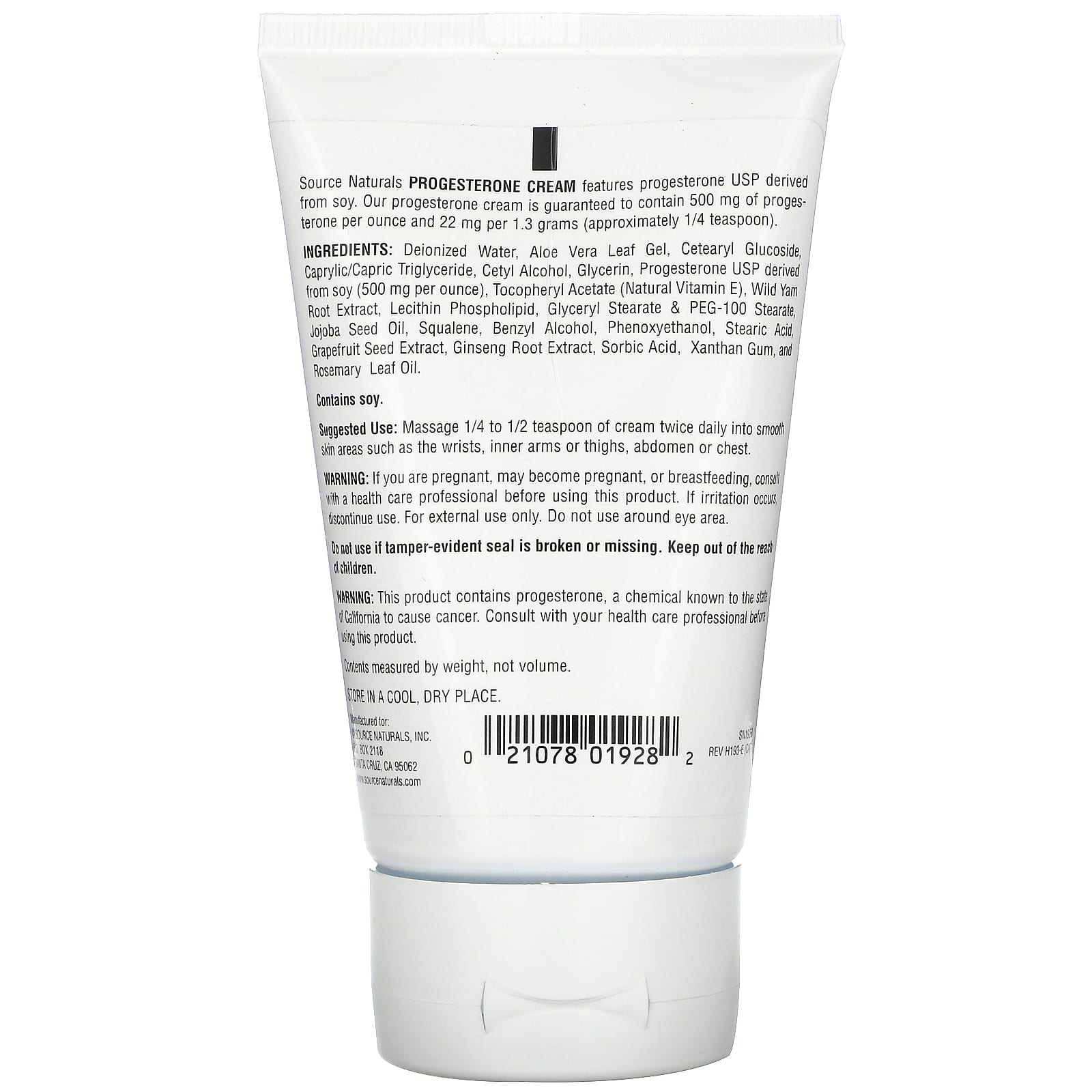 Source Naturals, Eternal Woman Progesterone Cream Tube, 4 Oz UPC 021078019282 | Hilife Vitamins